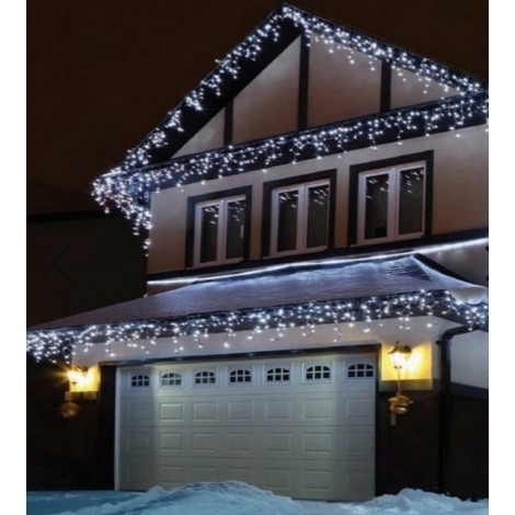 Instalatie Craciun 4 metri, 100 LED-uri tip turturi, franjuri, alb rece