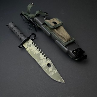 Cutit tactic camuflaj 33cm, camping si drumetii, lama otel inoxidabil, diverse functii, husa