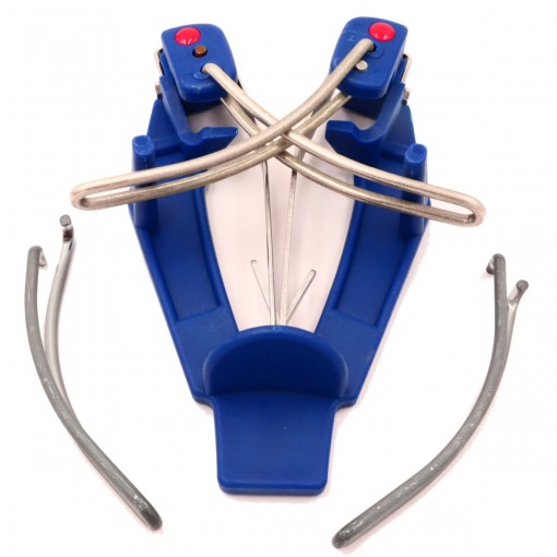 Dispozitiv ascutit cutite metalic, 2 lame de rezerva, albastru