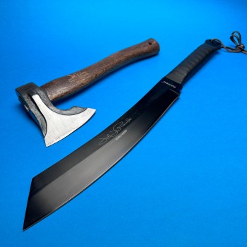 Set macelarie 2 piese, Cutit Maceta Rambo 57cm, lama otel inox si Toporisca coada lemn