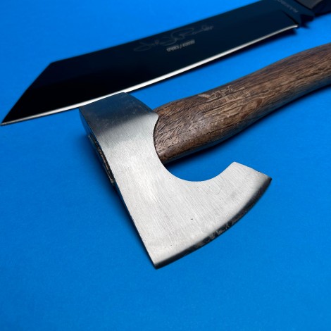 Set macelarie 3 piese, Cutit Maceta Rambo 44cm, lama otel inox, Toporisca coada lemn si Cutit transat