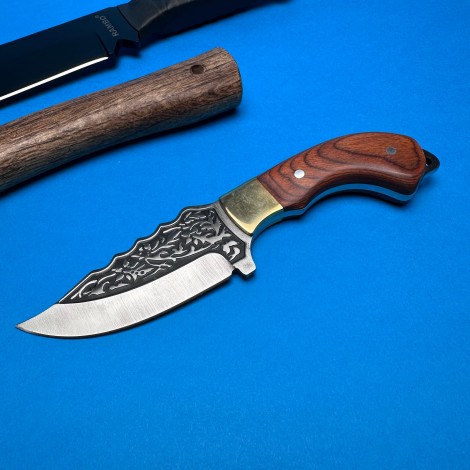 Set macelarie 3 piese, Cutit Maceta Rambo 44cm, lama otel inox, Toporisca coada lemn si Cutit transat