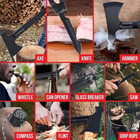 Toporas 9 in 1 Supraviețuire, Camping și Outdoor, 9 funcții esențiale