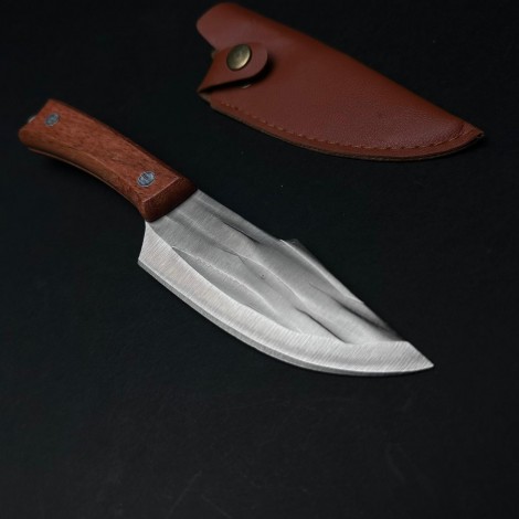 Cutit camping și drumetie 22cm, lama otel inox, maner lemn maro, teaca lama, CB013 cadou barbati FR19