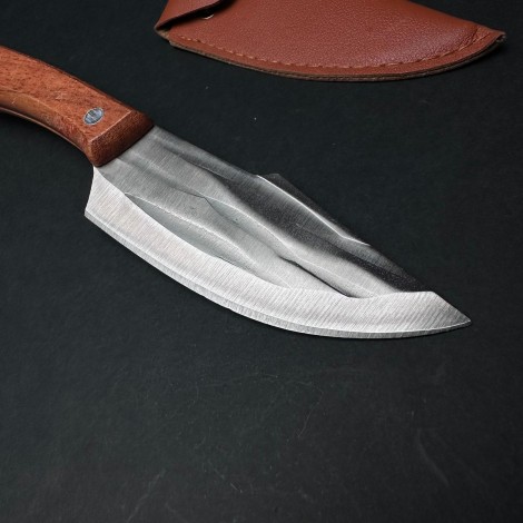 Cutit camping și drumetie 22cm, lama otel inox, maner lemn maro, teaca lama, CB013 cadou barbati FR19