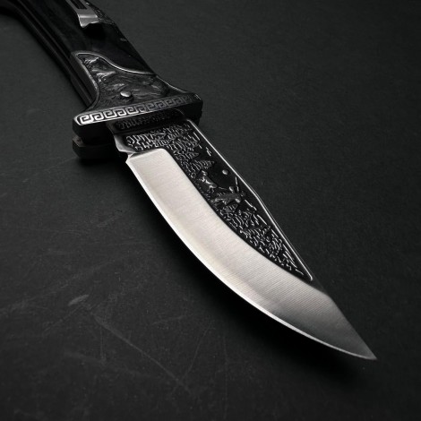 Cutit briceag camping și drumetie 23cm, lama otel inox, maner lemn negru, CB016 cadou barbati FR20