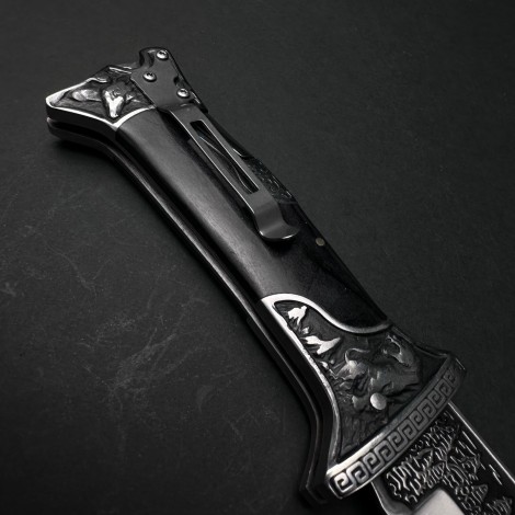 Cutit briceag camping și drumetie 23cm, lama otel inox, maner lemn negru, CB016 cadou barbati FR20