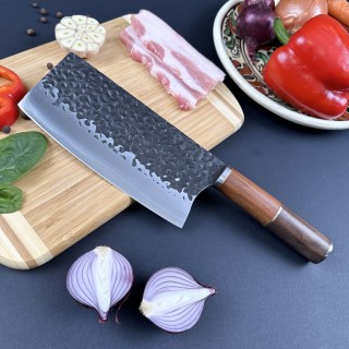 Cutit fier forjat 30cm tip satar, lama otel inox, maner lemn maro, 255-18