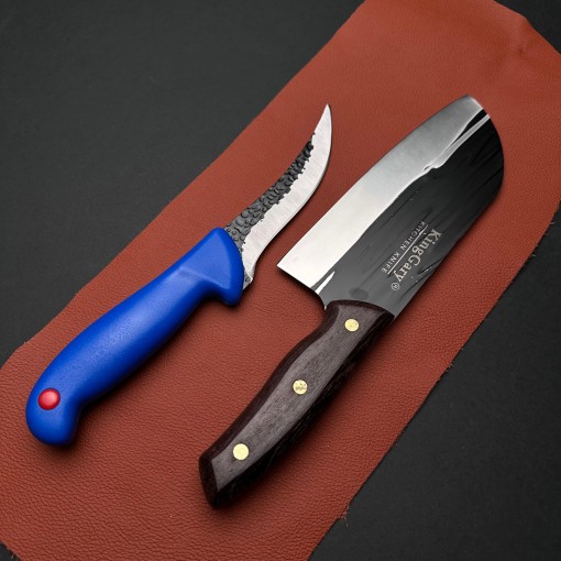 Cutit fier forjat tip satar Gama Dacic, 29cm, maner lemn maro + Cadou Cutit feliat 26cm, kg2 a4