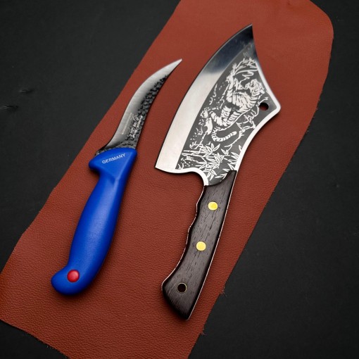 Cutit fier forjat tip satar Gama Gladiator, 32cm, lama curbata, maner lemn negru + Cadou Cutit feliat 26cm, 7-36 a4