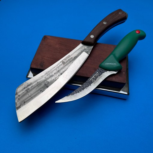 Cutit fier forjat tip maceta Gama Haiduc 36cm, maner lemn + Cadou Cutit transat 26cm, mctg4 a4