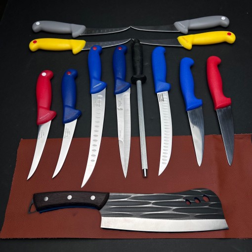Set macelarie Gama Gladiator 13 piese, Cutit fier forjat tip maceta 33cm, 11 cutite si pila ascutit