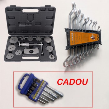 Set service auto, 3 produse: trusa separatoare etriere 12 piese,  8 chei inelare 6-27mm + Cadou:  5 chei tubulare L cu gaura 8-17mm TRSCH Set service auto, 3 produse: trusa separatoare etriere 12 piese,  8 chei inelare 6-27mm + Cadou:  5 chei tubulare L cu gaura 8-17mm TRSCH