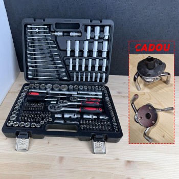 Trusa de scule profesionala 216 piese, biti, chei fixe combinate, tubulare scurte si lungi, capete surubelnita + cadou: Cheie filtru ulei 65-110mm TRSCH Trusa de scule profesionala 216 piese, biti, chei fixe combinate, tubulare scurte si lungi, capete surubelnita + cadou: Cheie filtru ulei 65-110mm TRSCH