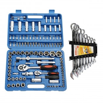 Set trusa 108 piese biti si chei tubulare 1/2 + 1/4 si 8 chei fixe combinate TRSCH Set trusa 108 piese biti si chei tubulare 1/2 + 1/4 si 8 chei fixe combinate TRSCH