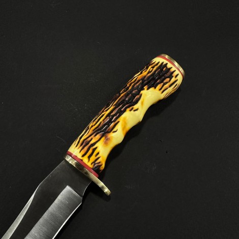 Cutit camping Rustic 23cm, lama tais dublu otel inox, maner corn cerb, husa, CUT-RST23CB