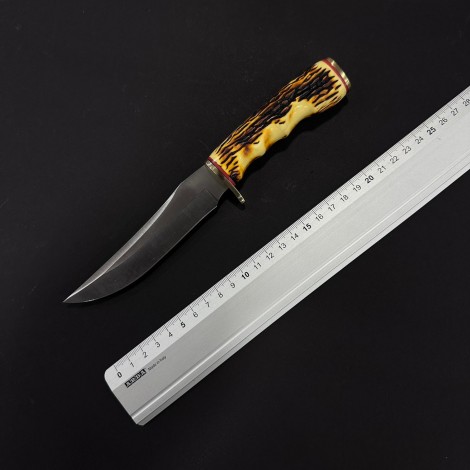 Cutit camping Rustic 23cm, lama tais dublu otel inox, maner corn cerb, husa, CUT-RST23CB