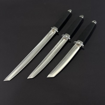 Set 3 cuțite japoneze ColdSteel, lama otel inox, maner abs negru si husa piele
