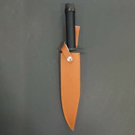 Cutit camping Rambo First Blood 36cm, lama otel inox cu margine zimtata si varf dublu, teaca piele maro, RAMBO-36