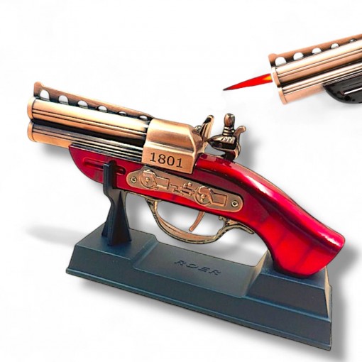 Brichetă decorativă pistol 1801 – formă realistă, reincarcabila, cupru-rosu, BRI-1801P