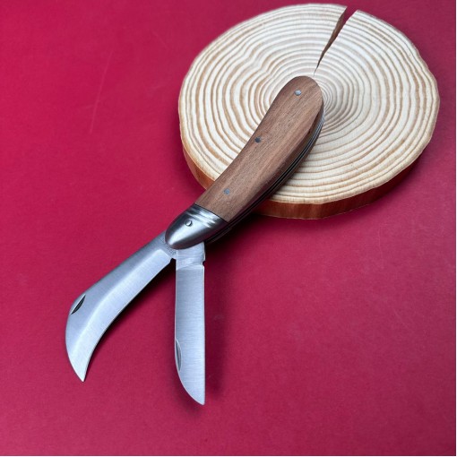 Cutit Altoit tip Briceag 2in1 19cm, lama dubla otel inox, maner lemn maro Fr18