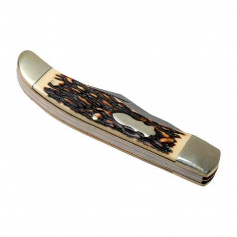 Cutit briceag camping și drumetie 23cm, 2 lame otel inox, maner corn cerb, BRC-CD23C