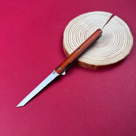 Cutit camping tip Briceag 22cm, lama otel inox, maner lemn maro, cu husa piele FR18