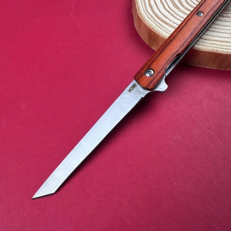 Cutit camping tip Briceag 22cm, lama otel inox, maner lemn maro, cu husa piele FR18