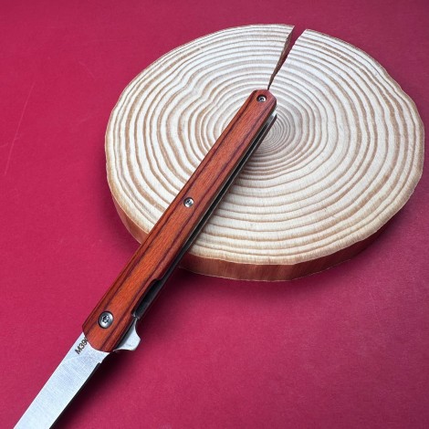 Cutit camping tip Briceag 22cm, lama otel inox, maner lemn maro, cu husa piele FR18