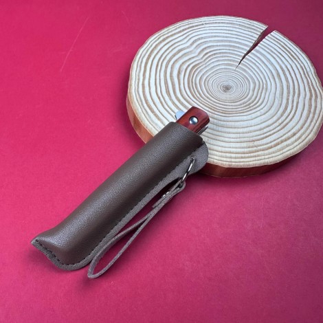 Cutit camping tip Briceag 22cm, lama otel inox, maner lemn maro, cu husa piele FR18