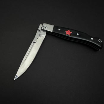 Cutit camping tip Briceag Star 22cm, lama otel inox, maner metal+abs, cu husa, negru