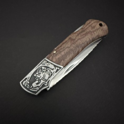 Cutit camping tip Briceag Tiger 20cm, lama otel inox, maner metal+abs, cu husa, maro