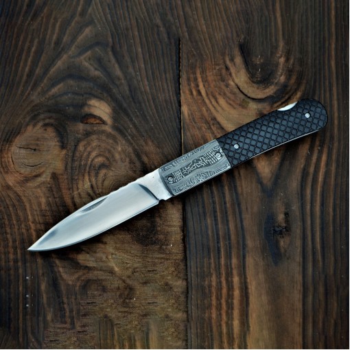 Briceag camping Panther 23cm, lamă oțel inoxidabil, mâner texturat negru cu inserție gravată, husă, BRC-GR23