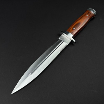 Cutit camping tip Baioneta 31cm, lama 17cm otel inox, lama dublu tais, maro, cu husa FR18