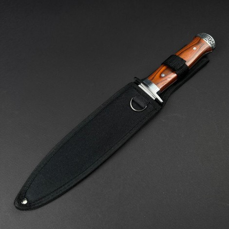 Cutit camping tip Baioneta 31cm, lama 17cm otel inox, lama dublu tais, maro, cu husa FR18