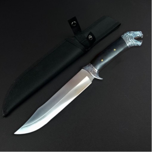 Cutit camping Bowie 33cm, lama otel inox, maner lemn negru, husa FR19