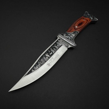 Cutit camping dagger Columbia KB3188 28cm, lama otel inox, maner metal+lemn, cu husa, maro