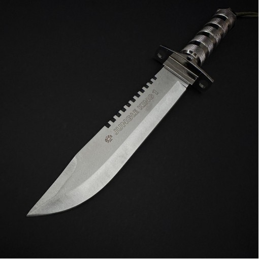 Cutit camping tactic Jungle King 1 36cm, lama otel inox, maner metal cu busola, cu husa, argintiu
