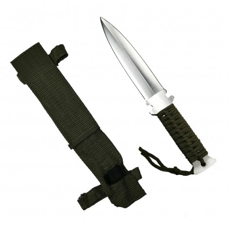 Cutit vanatoare tip kunai 22cm, otel inoxidabil, argintiu, teaca inclusa, KUN-22G