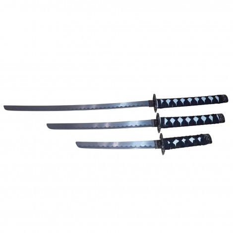 Set 3 sabii tip katana Ninja Warrior, panoplie, replici decorative, suport inclus, alb FR17