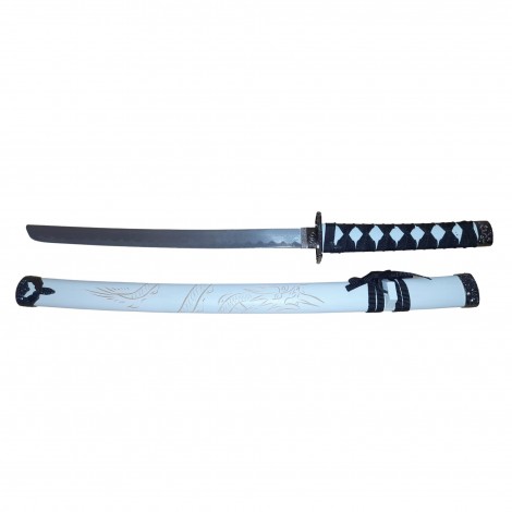 Set 3 sabii tip katana Ninja Warrior, panoplie, replici decorative, suport inclus, alb FR17