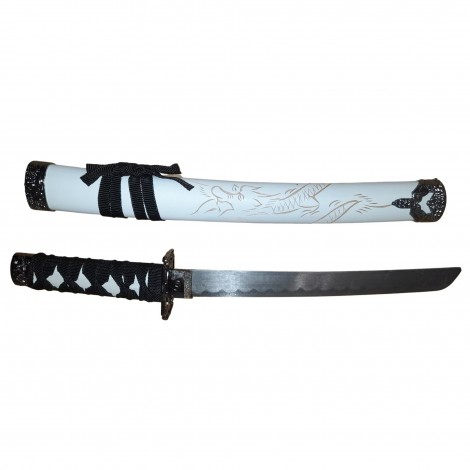 Set 3 sabii tip katana Ninja Warrior, panoplie, replici decorative, suport inclus, alb FR17