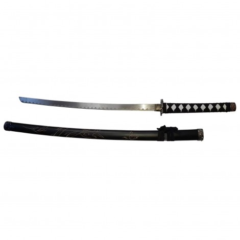 Set 3 sabii tip katana Ninja Warrior, panoplie, replici decorative, suport inclus, negru FR17