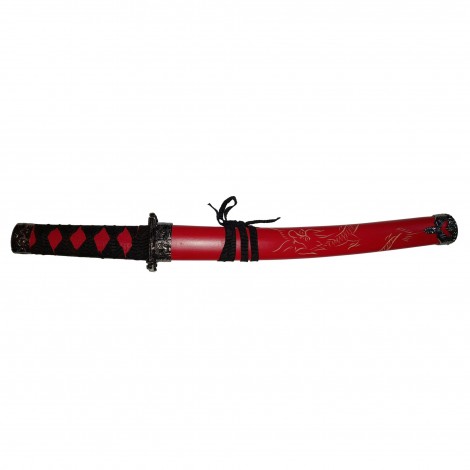 Set 3 sabii tip katana Ninja Warrior, panoplie, replici decorative, suport inclus, rosu FR17