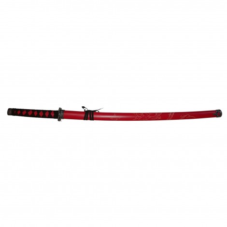 Set 3 sabii tip katana Ninja Warrior, panoplie, replici decorative, suport inclus, rosu FR17