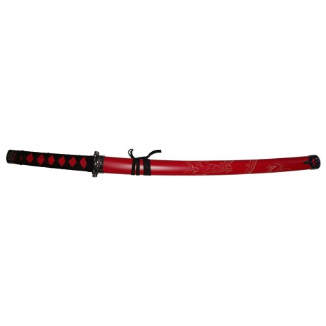 Set 3 sabii tip katana Ninja Warrior, panoplie, replici decorative, suport inclus, rosu FR17