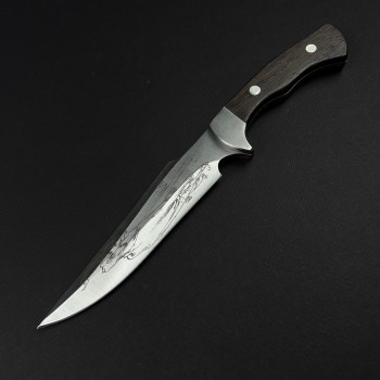 Cutit camping Skinner Elefant 27cm, lama curba otel inox, maner lemn, teaca piele FR19