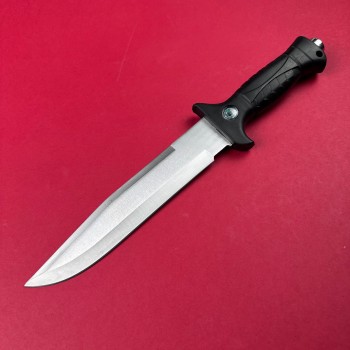 Cutit camping 32cm, lama otel inox dublu tais, maner abs negru cu busola FR19