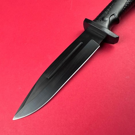 Cutit camping black 29cm, lama otel inox varf tais dublu, teaca, maner abs negru FR19