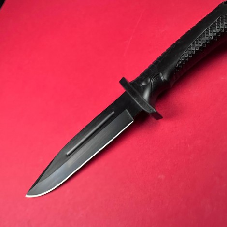 Cutit camping black 29cm, lama otel inox varf tais dublu, teaca, maner abs negru FR19